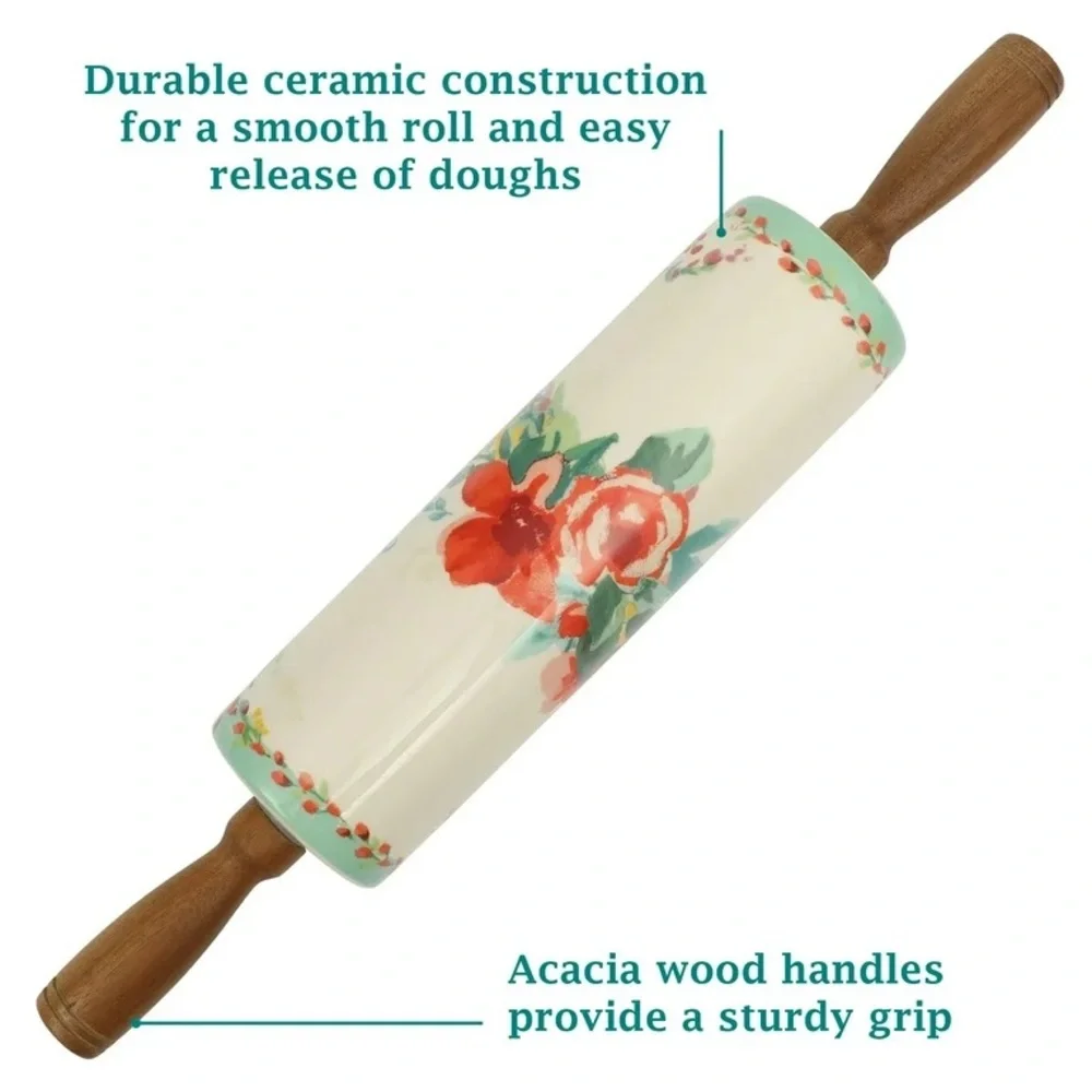 2024 🌺 New Pioneer Woman Rolling Pin & Wall-Mounted Rolling Pins Holder/Stand